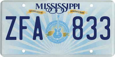 MS license plate ZFA833