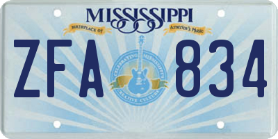 MS license plate ZFA834