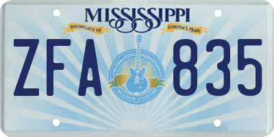 MS license plate ZFA835