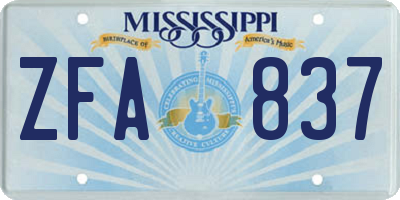 MS license plate ZFA837