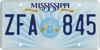 MS license plate ZFA845