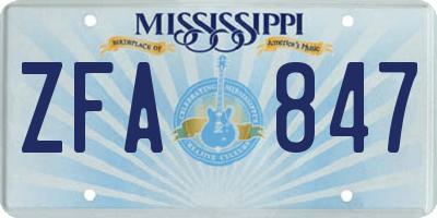 MS license plate ZFA847