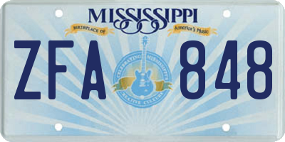 MS license plate ZFA848