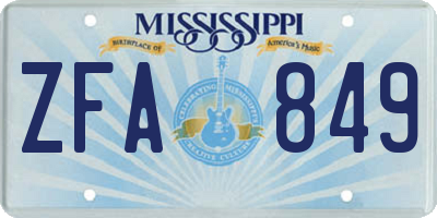 MS license plate ZFA849