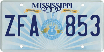 MS license plate ZFA853