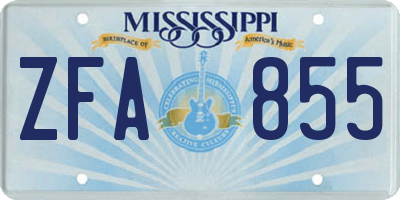 MS license plate ZFA855