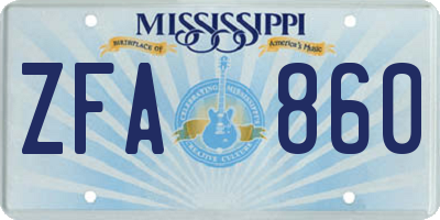 MS license plate ZFA860