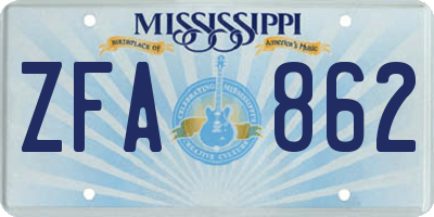 MS license plate ZFA862