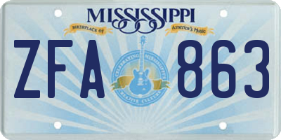 MS license plate ZFA863