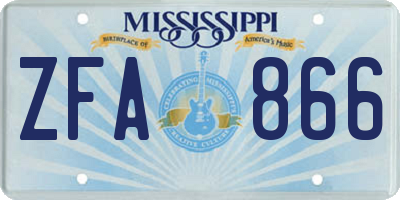 MS license plate ZFA866
