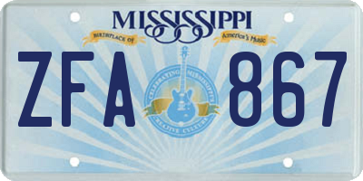 MS license plate ZFA867
