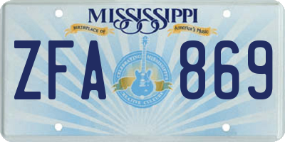 MS license plate ZFA869