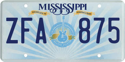 MS license plate ZFA875