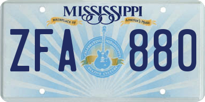 MS license plate ZFA880