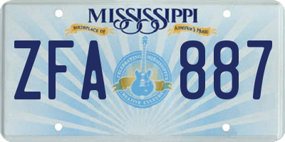 MS license plate ZFA887