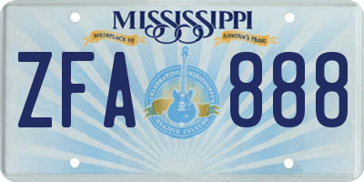 MS license plate ZFA888