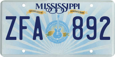 MS license plate ZFA892