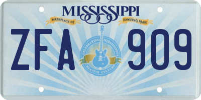 MS license plate ZFA909