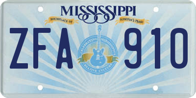 MS license plate ZFA910