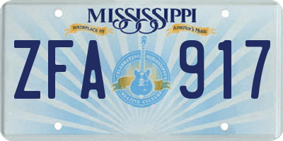 MS license plate ZFA917
