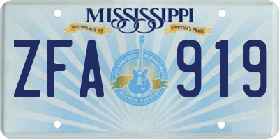 MS license plate ZFA919