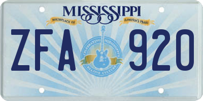 MS license plate ZFA920