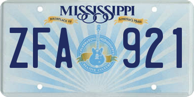 MS license plate ZFA921