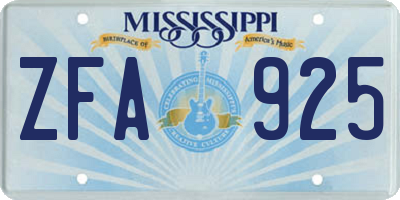 MS license plate ZFA925