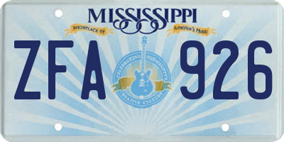 MS license plate ZFA926