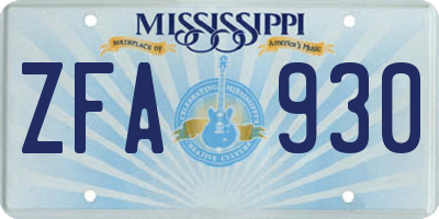 MS license plate ZFA930