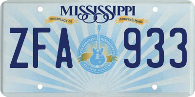 MS license plate ZFA933