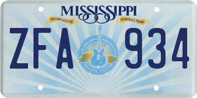 MS license plate ZFA934