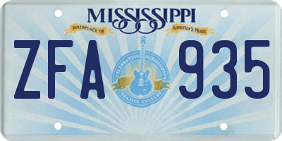 MS license plate ZFA935