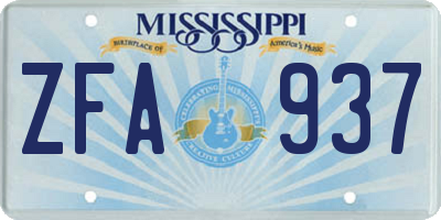 MS license plate ZFA937