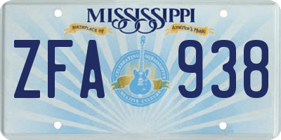 MS license plate ZFA938