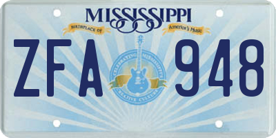 MS license plate ZFA948