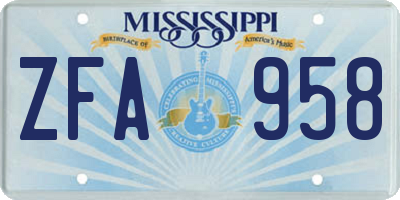 MS license plate ZFA958
