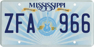 MS license plate ZFA966