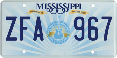 MS license plate ZFA967