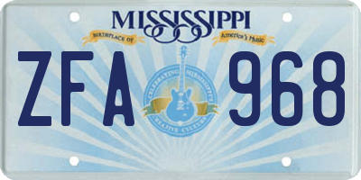 MS license plate ZFA968