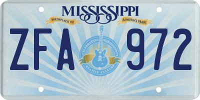 MS license plate ZFA972