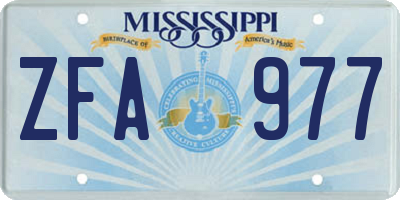 MS license plate ZFA977