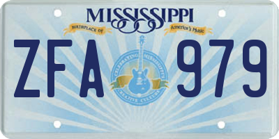 MS license plate ZFA979