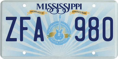 MS license plate ZFA980