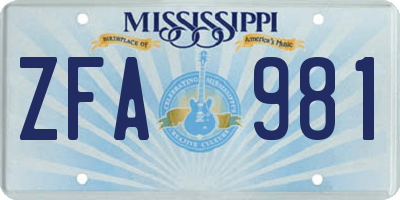 MS license plate ZFA981