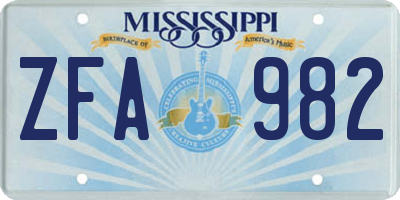 MS license plate ZFA982