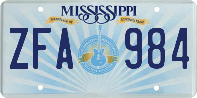 MS license plate ZFA984