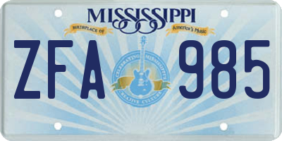 MS license plate ZFA985