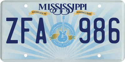 MS license plate ZFA986