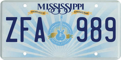 MS license plate ZFA989
